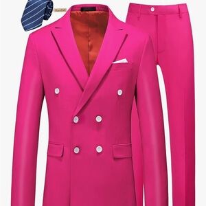 Vibrant Pink Double-Breasted Suit for Men